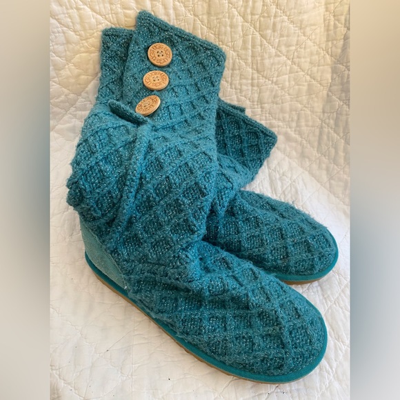 Ugg lattice knit tall sweater boot in aqua with silver sparkle ladies 7 - Picture 2 of 6